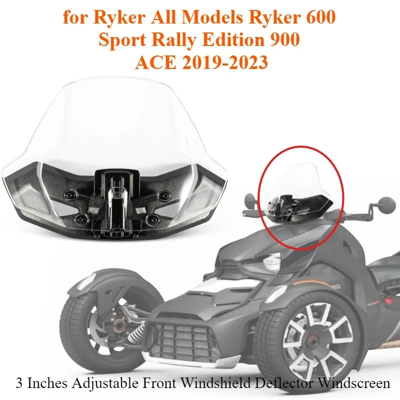 3 Inches Adjustable Front Windshield Deflector Windscreen for Ryker All Models Ryker 600 Sport Rally Edition 900 ACE 2019-2023