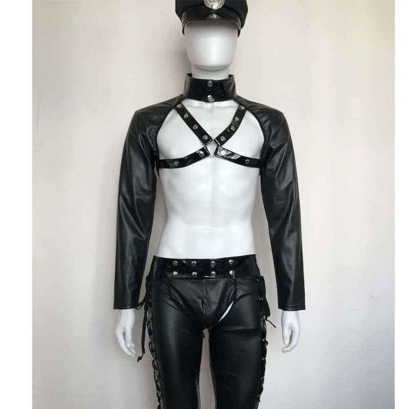 مثير الاباحية الرجال الملابس الداخلية الشرطة موحدة تأثيري الملابس الداخلية مفتوحة المنشعب المثيرة ازياء Catsuit تأثيري مثلي الجنس بار ملابس رقص الزي #2