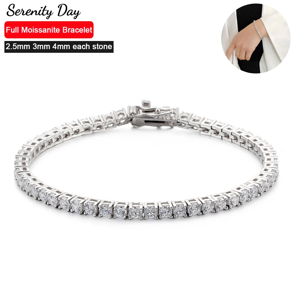 

2mm 3mm 4mm D Color Real Moissanite Tennis Bracelet For Women S925 Silver Sparkling Men Bracelet Chain Plated 18K Fine Jewelry