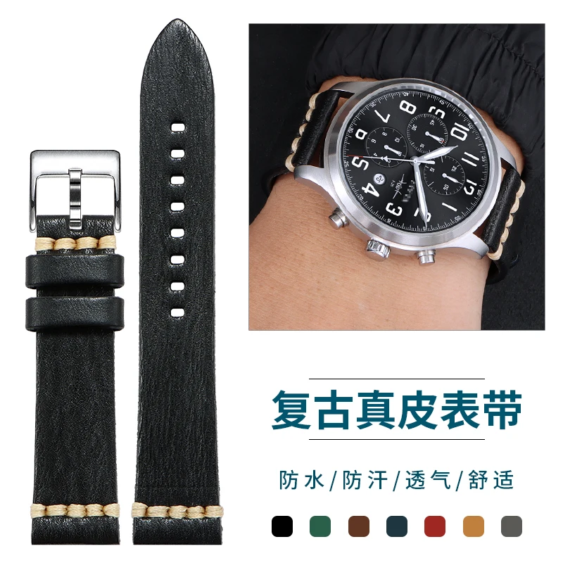 Mach J-20 Pilot Top Grain Leather Strap لساعة FIYTA Ocean Star GA867007 للرجال - تصميم عسكري عتيق سريع الإصدار