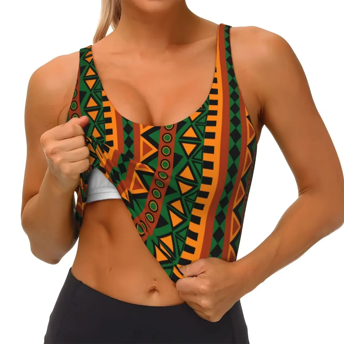 Tops básicos con patrón africano para mujer, Tops deportivos sexys con cuello en V para Yoga y Fitness Samba