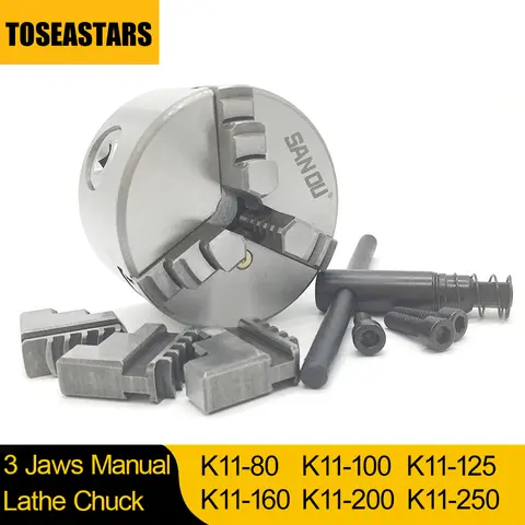 CNC 드릴링 밀링 기계용 수동 경화 강철 선반 척, 셀프 센터링, 3 턱, K11-80 100 125 160 200 250 CNC 드릴링 밀링 기계용 수동 경화 강철 선반 척, 셀프 센터링, 3 턱, K11-80 100 125 160 200 250