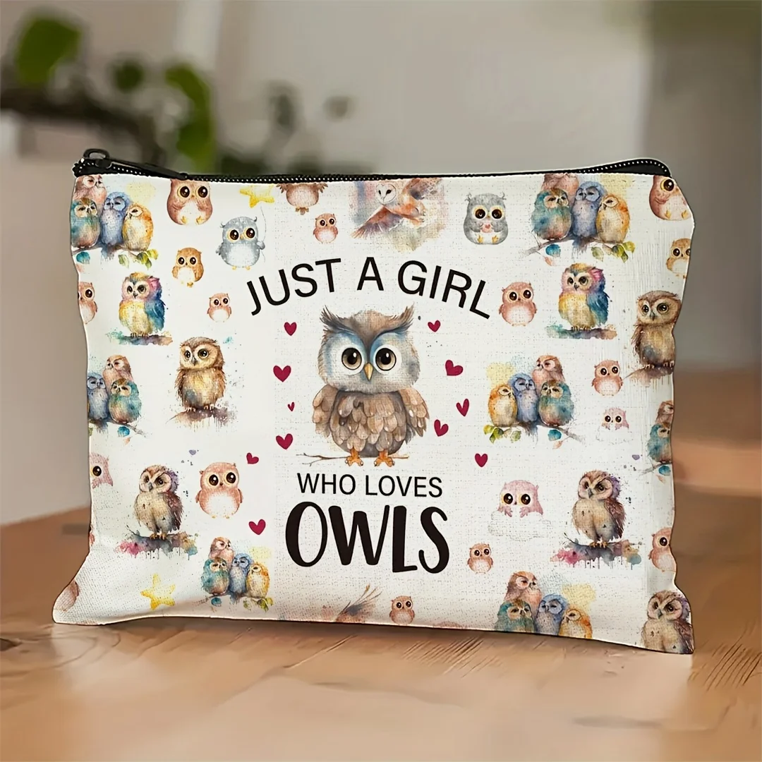 Una bolsa de maquillaje de búho: linda bolsa multifuncional con cremallera para mujer, bolsa de almacenamiento de joyas, pequeña bolsa de almacenamiento con cremallera de viaje perfecta.