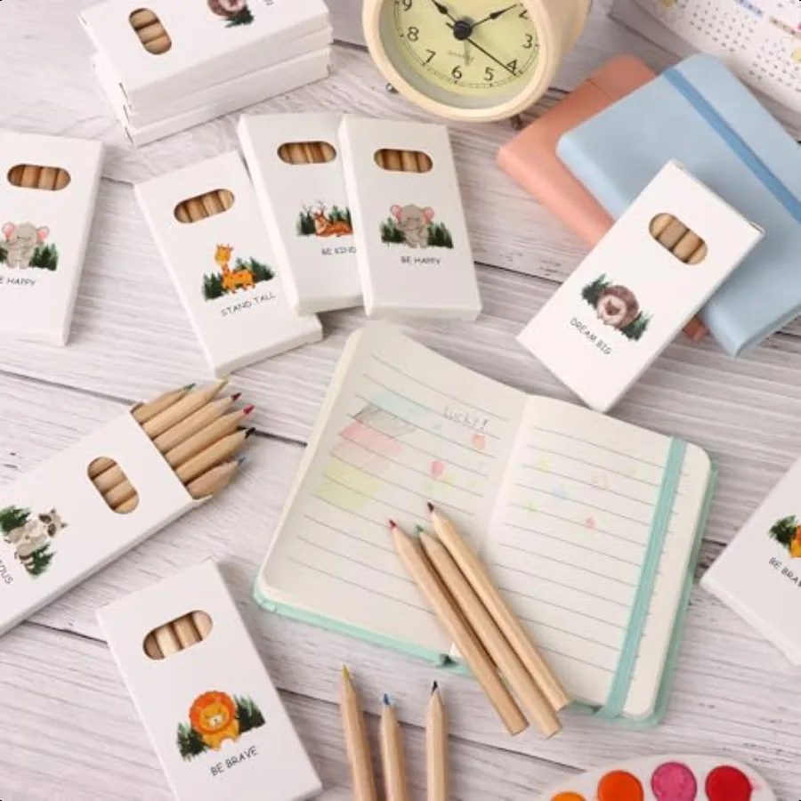 48packs 288pcs Bulk Mini Drawing Pencils Set 3.5 Inch Mini Colored Pencils Coloring Pencils in Kraft Boxes Inspirational Motiva