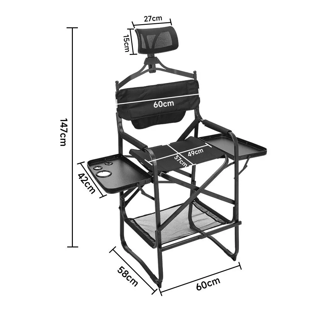 Tall Directors Chair Heavy Duty Bar Height Folding Makeup Chair Padded Seat with Side Table Foot Rest for Camping Home or Patio