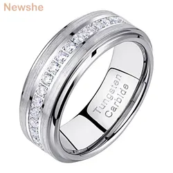 Newshe Men's Wedding Band Brushed Finished Tungsten Carbide Promise Rings for Men Charm Half Eternity Round Zircon Jewelry