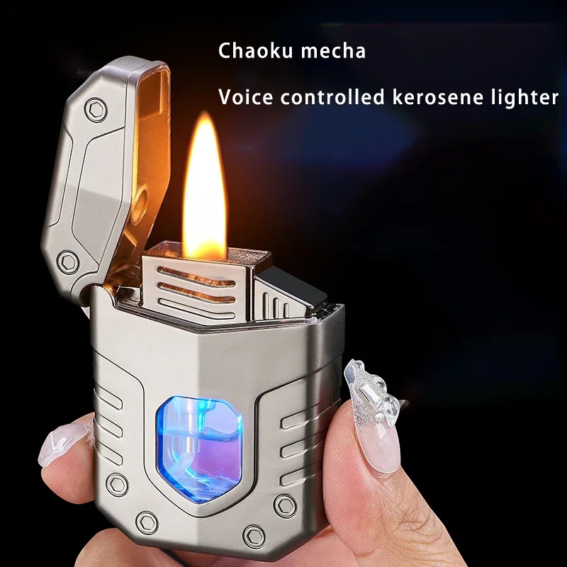 Four Ignition Methods for The New Cool Mecha Oil Electric Sound Control Mixed Kerosene Lighter: Blue Light Perspective Oil Tank