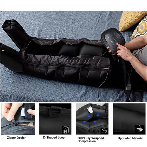 Imagen 1 del producto Máquina masajeadora de piernas, envolturas de presión de aire, pies, tobillos, pantorrillas para relajación muscular profunda, botas de compresión con amasado Shiatsu
