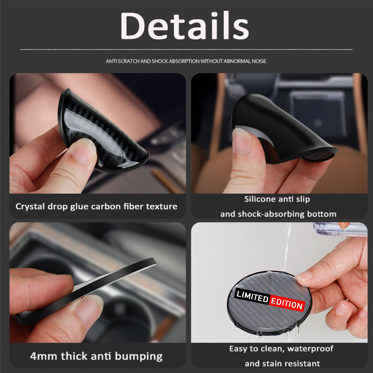 حامل سيارة من ألياف الكربون ، إدراج السفينة ، حصيرة مانعة للانزلاق ، تويوتا ، لكزس ، نيشيفروليه ، هيونداي ، كيسان ، 1 كوب #4