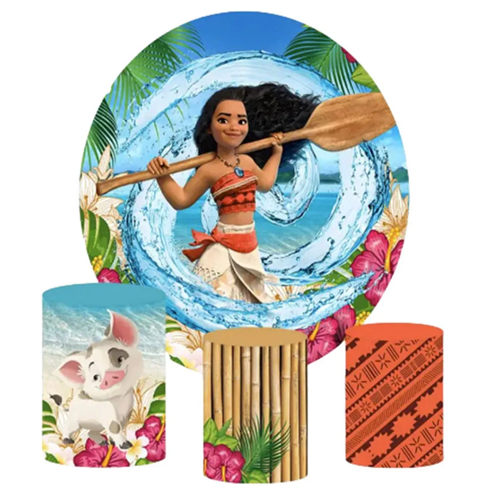 

Moana Ocean Round Backdrop 3 Cylinder Cover Background For Photography Baby Shower Girl Birthday Party Decor Plinth Covers