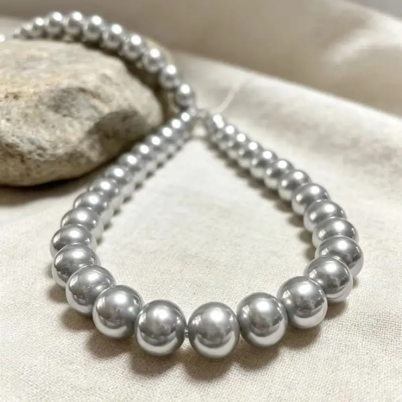 natural 17“12-13mm genuine Nearly Round  gray Pearl 925 sterling silver wedding gifts