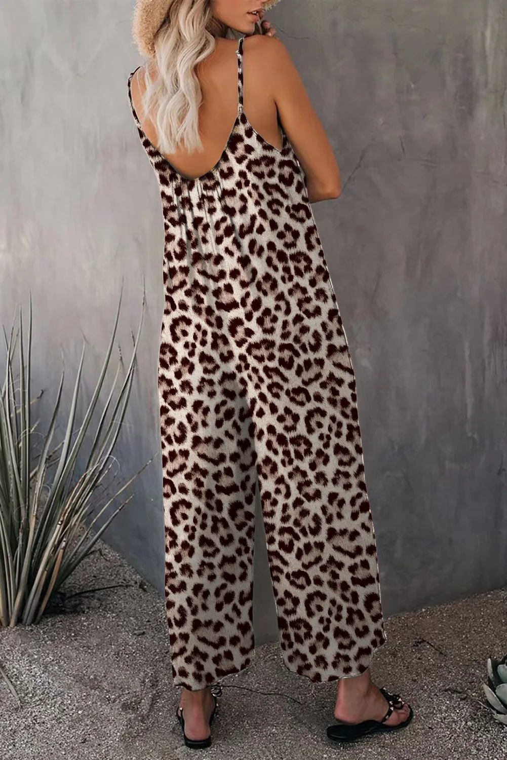 Mono informal sin mangas para mujer, pantalones holgados con bolsillos de leopardo y tirantes, novedad de 2023