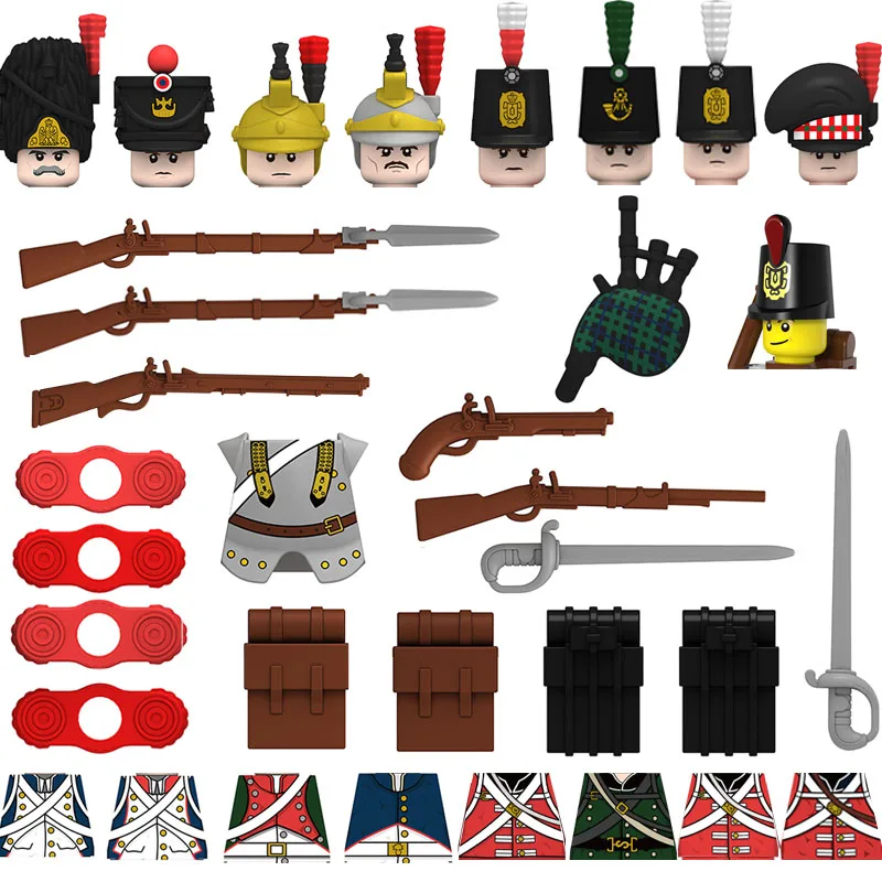 

Napoleonic Wars British French Army Figure Building Blocks Military Soldier Accessories Weapons Gun Bricks Toys For Children