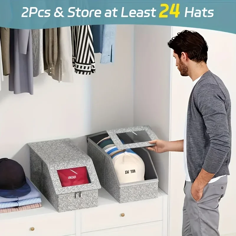 Hat Storage Box Zipper Box Hat Dust-Proof Storage Box Large Capacity Stackable Baseball Cap Storage Box