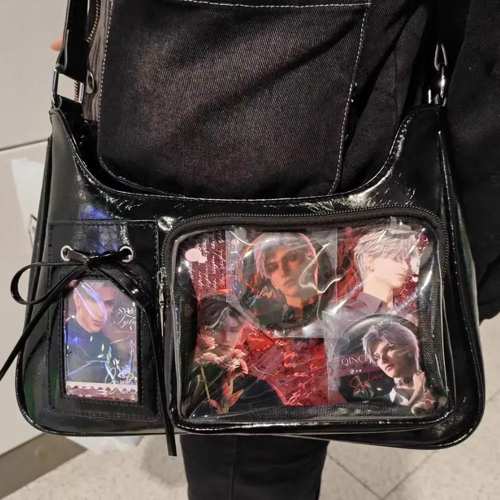 

HOT Womens Transparent Ita Bags Girl Transparent Messenger Bag Women's Designer Handbags Ladys DIY Badge Tote Bag Lolita Handbag