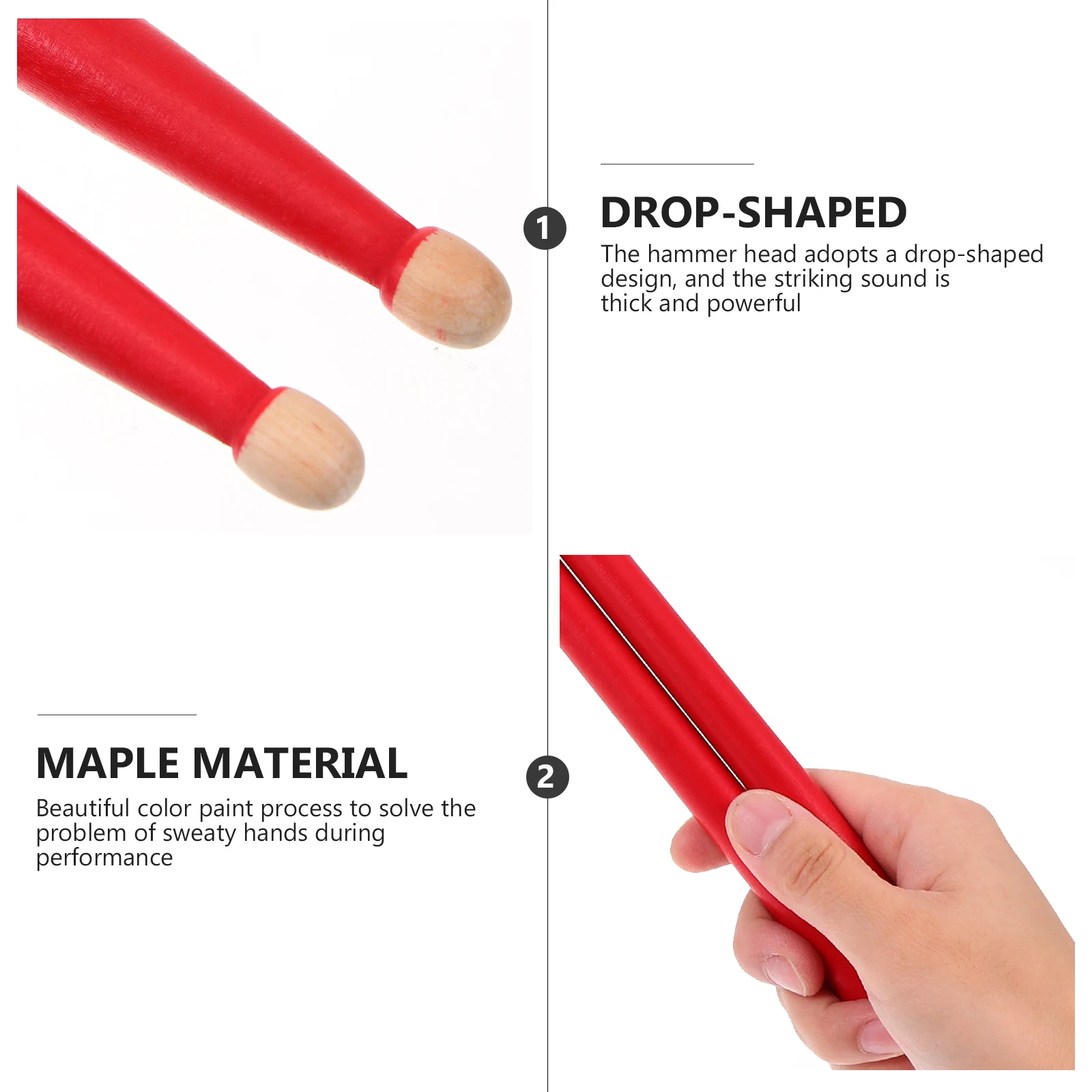 

4pcs Maple Sticks Percussion Instruments Wood Drumsticks Slip-Resistant Lightweight Durable Smooth Surface Comfortable Grip All