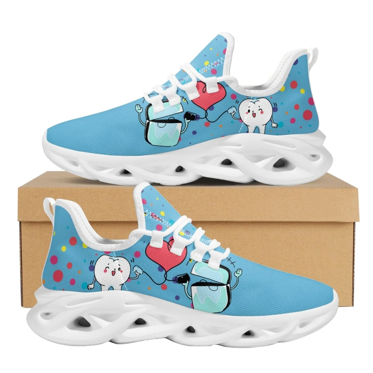 

INSTANTARTS Cartoon Teeth Prints Cute Women's Casual All-Match Flat Shoes Summer Breathable Sports Shoes Fashion Nursing Shoes