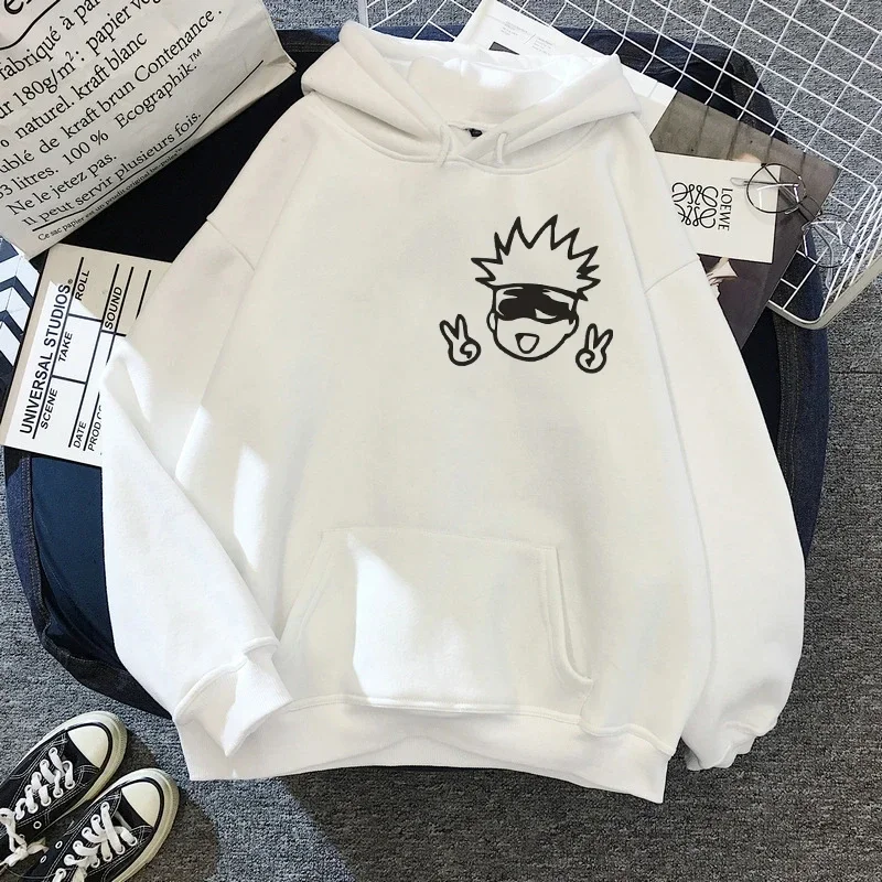 Unisex Jujutsu Kaisen Anime bluzy z kapturem Moletons de grandes dimensões dos desenhos animadosKawaii Gojo Satoru grafika Streetwear