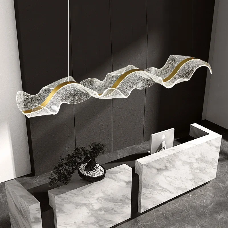 

Modern minimalist restaurant chandelier bar office hotel front desk, long wave streamer acrylic LED chandelier