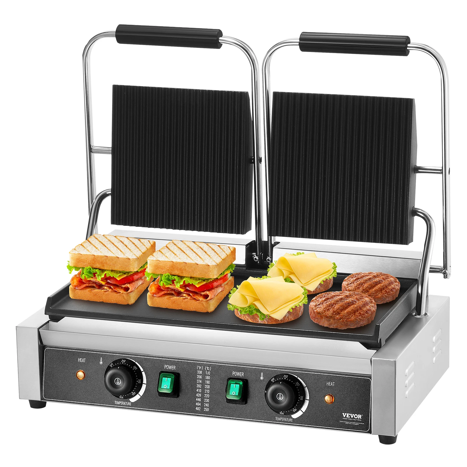 VEVOR Commercial Panini Grill 3600W Electric Sandwich Panini Maker with Temp Control And 19