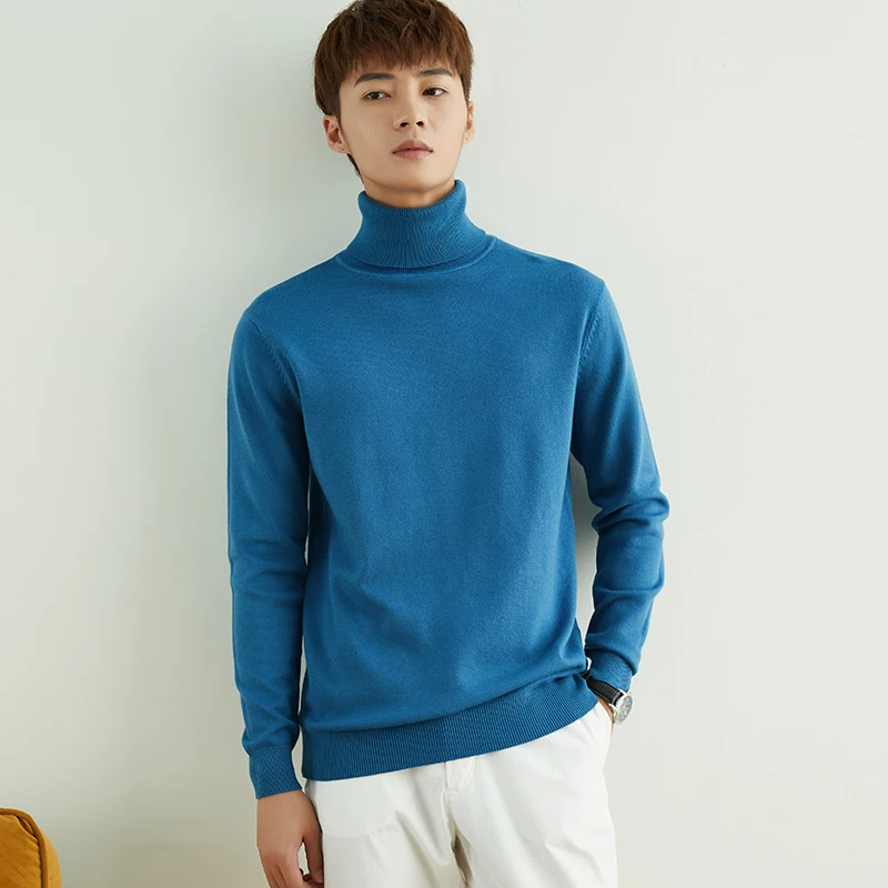 Autumn And Winter New High Neck Sweater Men\'s Solid Color Pullover Long Sleeve Fashion Thickening Versatile Underlay Knitting