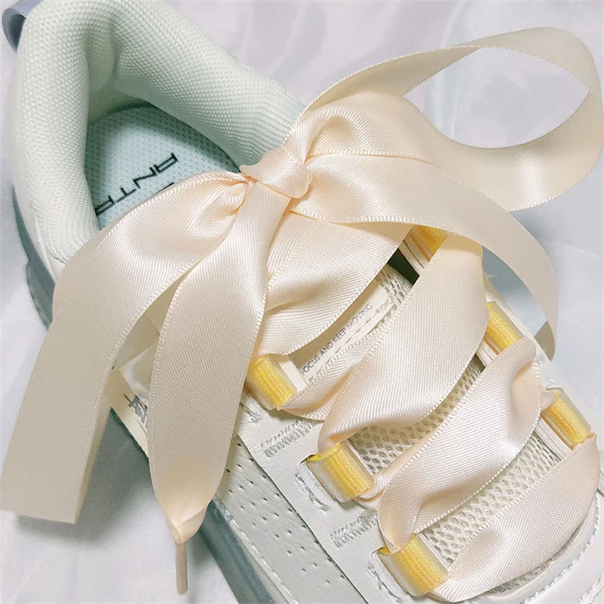 1Pair 30 Colors 2cm Width Satin Silk Ribbon Shoelaces Women High-top Canvas Sneakers White Shoe Laces String 80cm/100cm/120/140