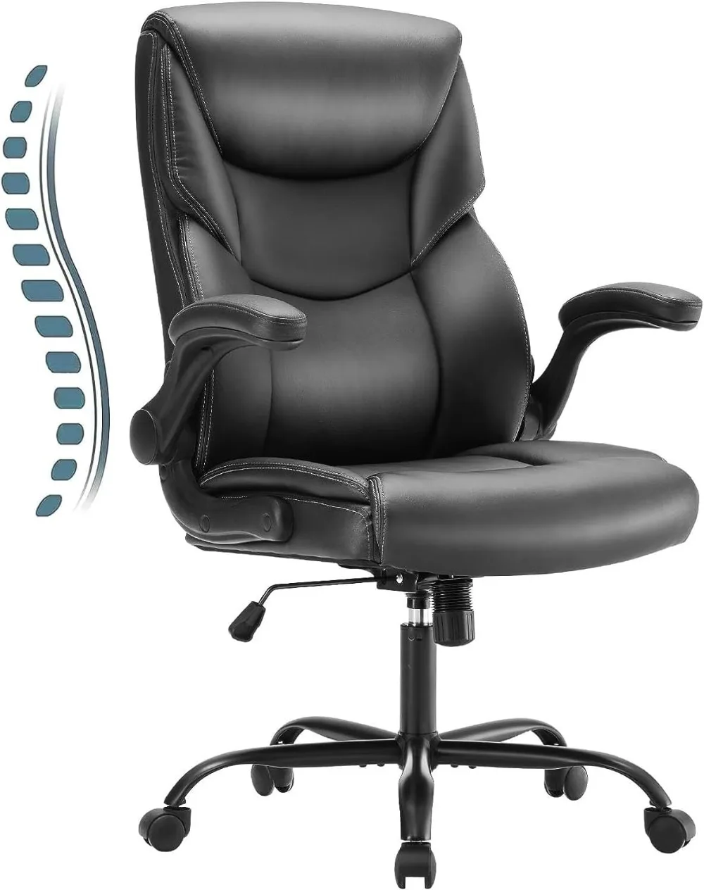 

Home Office Chair, Ergonomic High Back Heavy Duty Task Chair with Flip-up Arms, PU Leather, Adjustable Swivel Rolling Chair