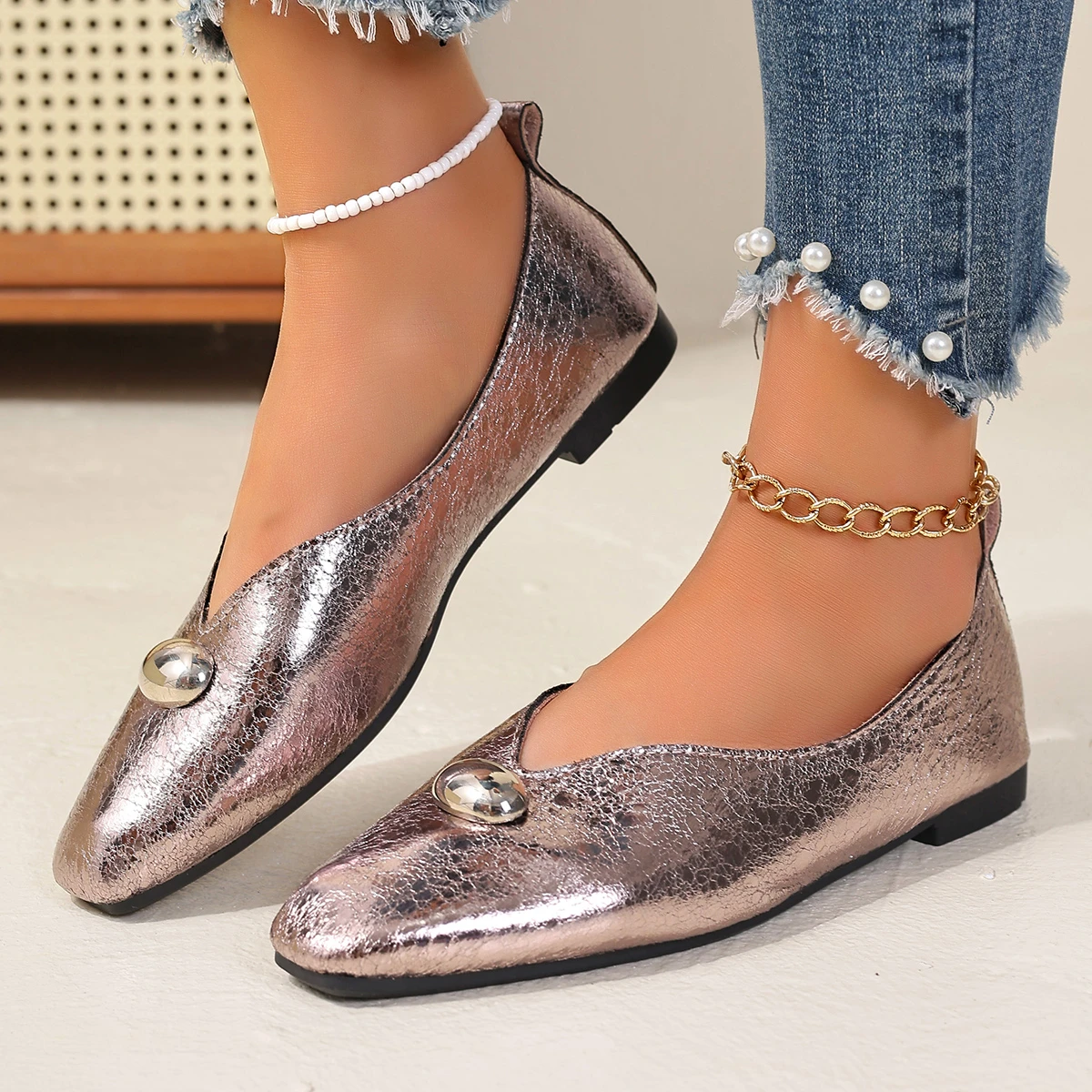 Frauen Wohnungen Plus Größe Französisch Stil Schuhe One Step Flache Karree Loafers Schuhe Vielseitige Bequeme Sommer Turnschuhe Frauen – Detail 16