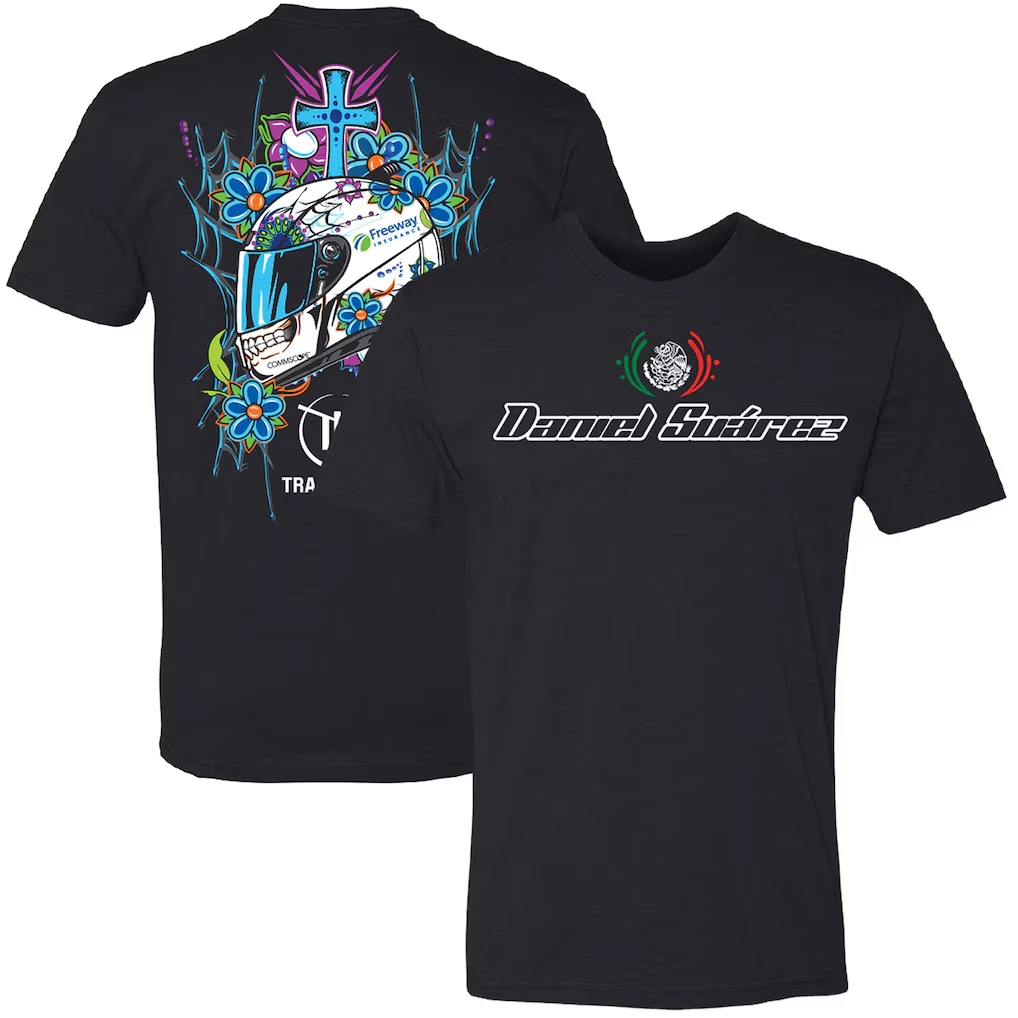 

Trackhouse Racing Team Collection Daniel Suarez Black #99 Helmet NASCAR Signature Graphic T-Shirt Unisex Short Sleeve Tees Top