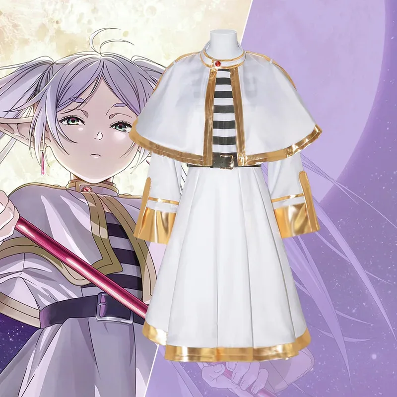 

qq34Sousou No Cosplay Costume Anime Magician Frieren Dress Elf Ear Halloween Party Convention Suit for Women Girls