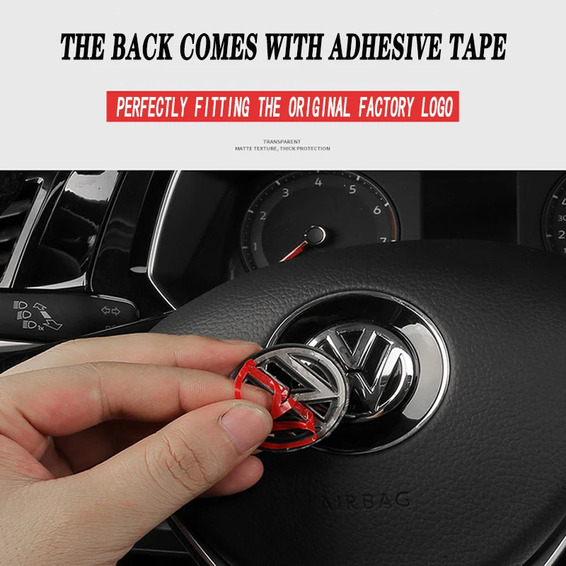 ABS Carbon fiber pattern Car Logo Steering Wheel Decoration Sticker Accessories For VW GTI R Line Polo Golf 5 6 Passat Scirocco