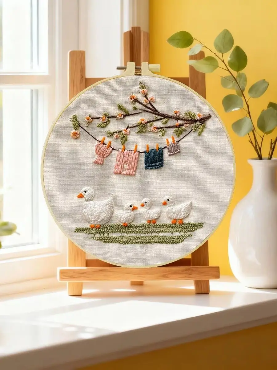 1 Stück 20X20CM/15X15CM 7,87/6,3 Zoll Enten-Stickerei-Starter-Kit DIY-Kit DIY-Stickerei-Set für Anfänger Nähkunst – Detail 6