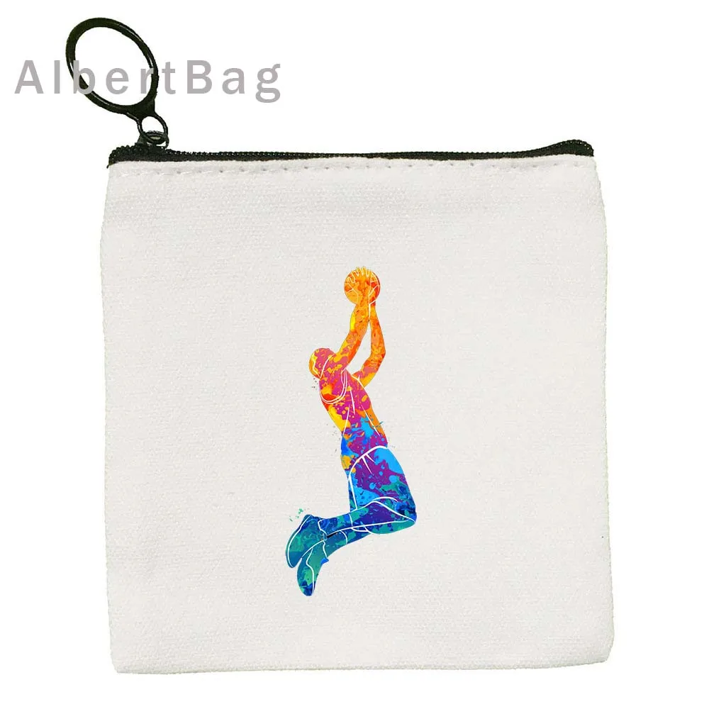 Basketball Ball Sports Court Rebounds Basketry Players Gifts Canvas Coin Purse Key Case Storage Bags Cartoon Wallet Zipper Pouch