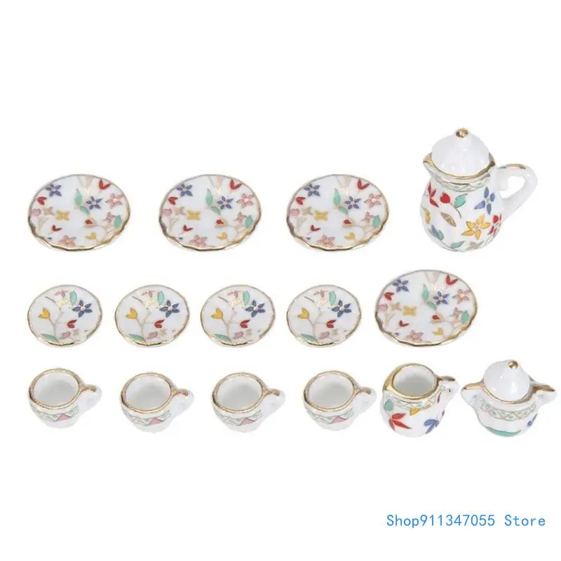 

15Pc Mini Tableware Teacup Set for Miniature Dollhouses Kitchen Party Decoration Drop shipping