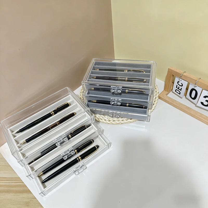 Pen and ballpoint pen storage box, household organizer, premium pen collection box, transparent display and pen showcase box