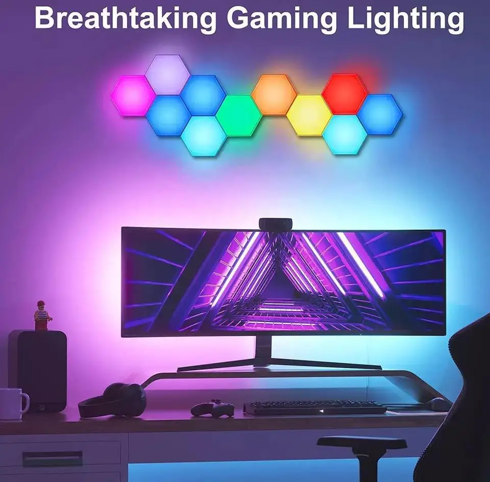 LED Hexagon Indoor Wall Lamp, App Controle Remoto, Night Light, sala de jogos de computador, quarto, decoração de cabeceira, RGB, Wi-Fi, 1-20Pcs