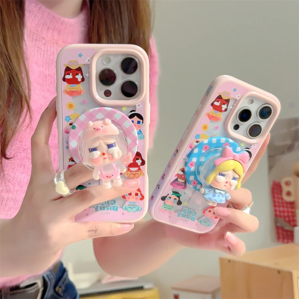 

Korean Cute Cherry Girl Magnetic Stand Phone Case, suitable for iPhone 16 Pro 15 13 14 Pro Max, with stand, suitable for Magsafe