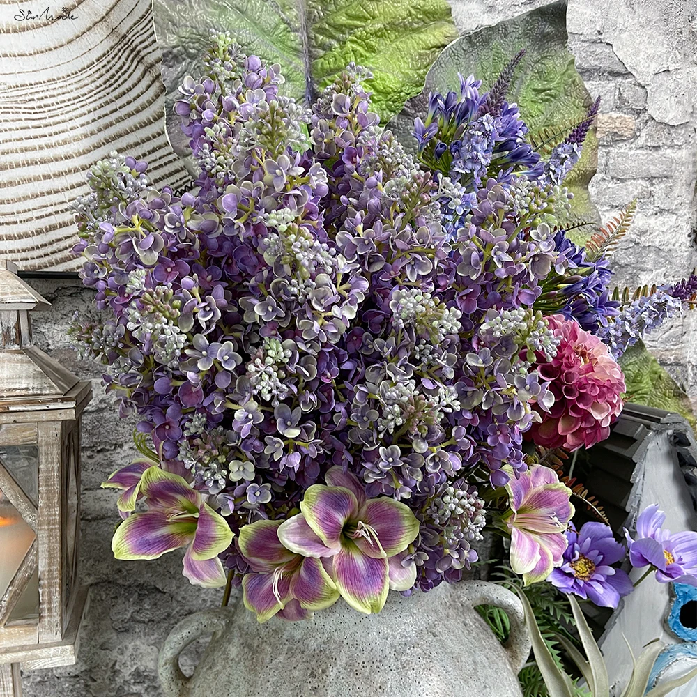 SunMade High-end Real Touch Dreamy Lilac Branch Fake Flowers Home Decor Dining Table Decoration Accessories Autumn Decore DIY