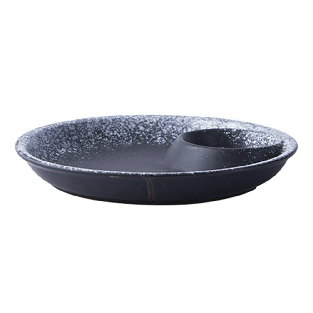 Ceramic Dumpling Dinner Plate Round with Vinegar Sauce Saucer Self-Contained Dipping Saucer Service Plate for Sushi Dumpling