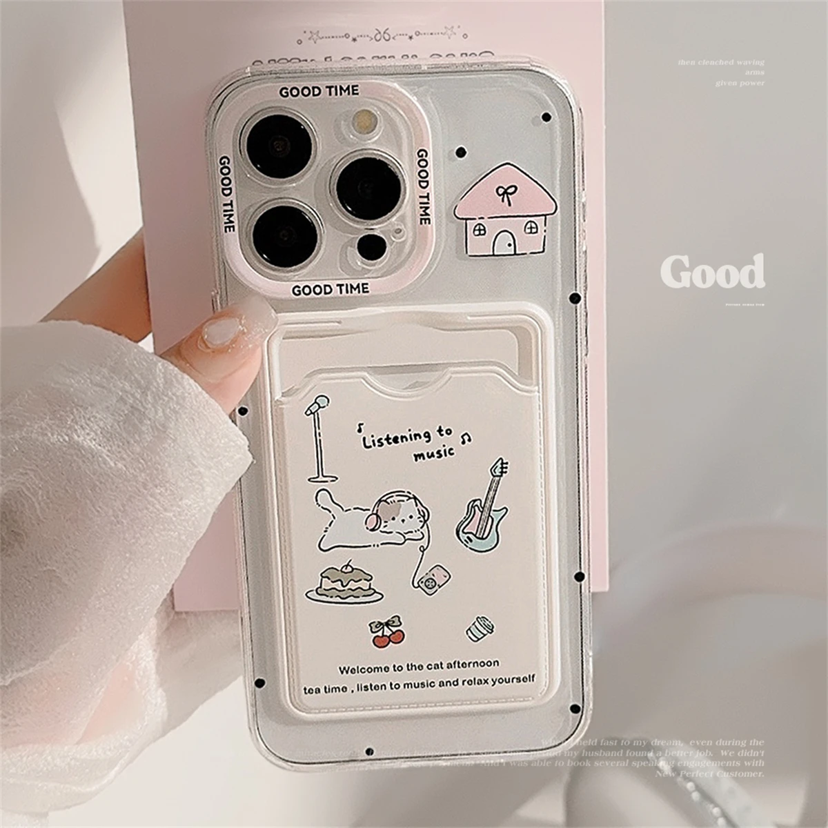 

Cute Cat Card Holder Phone Case For iPhone 15 14 13 12 11 Pro Max X XR 7 8 Plus SE 3 Wallet Shockproof Soft Cover Funda