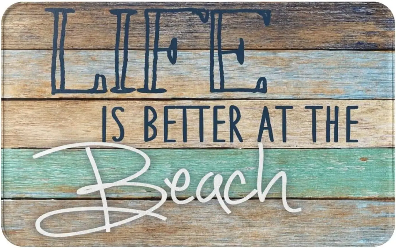 

Life is Better at The Beach Vintage Bathroom Rugs Rustic Soft Bath Mat Wooden Large Non Slip Absorbent Indoor Floor Rug Kitchen