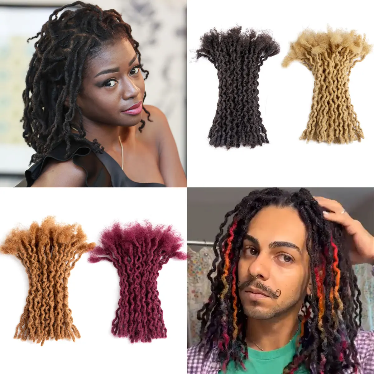 0.4cm Real Human Hair Curly Wave Dreadlock Extensions for Man/Women Texture Handmade Permanent Dreads loc Extension 8 inches