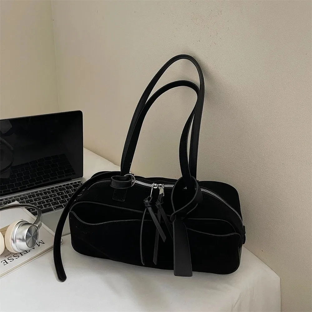 

PU Leather Fashion Shoulder Bag Pure Color Suede Boston Bag Large Capacity Tote Handbag Luxury Square Bag for Women
