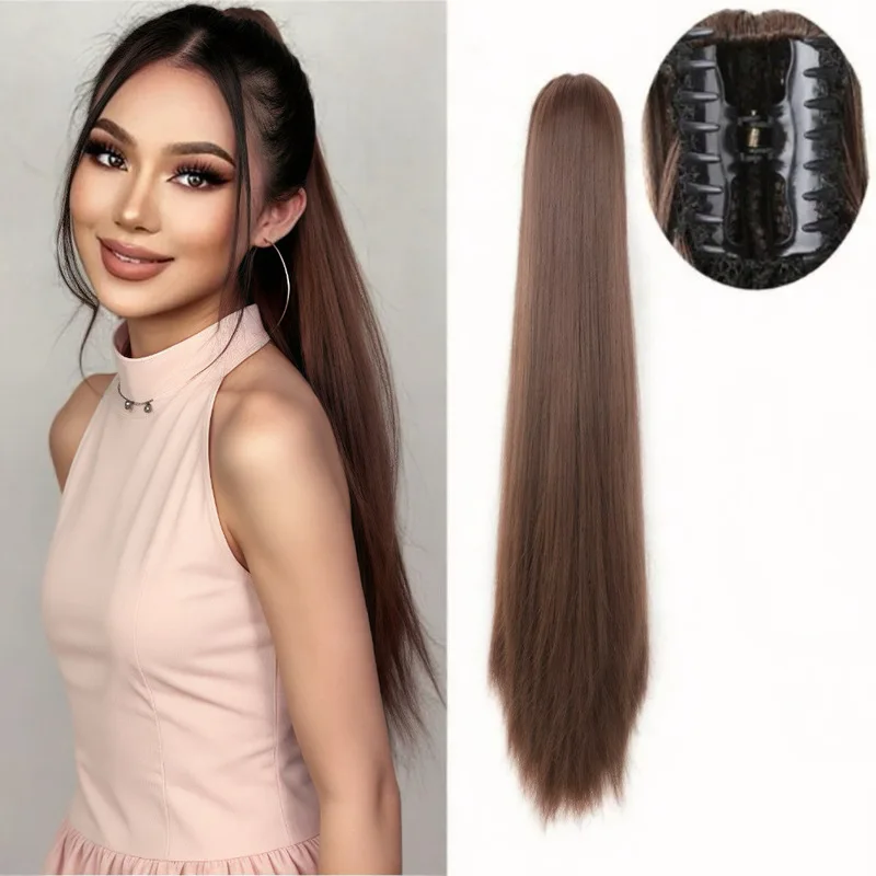 Grip Ponytail Long Straight Hair Women'S Wig, Personalized Fashionable Outdoor Daily Wear Simulation Head-Wearing Synthetic Wig