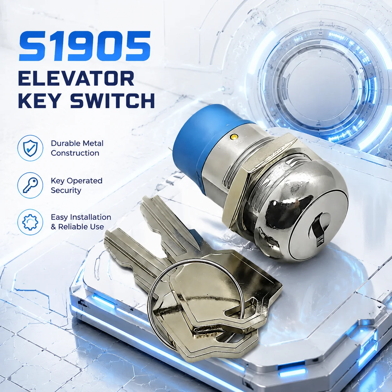 19mm reset/latching power lock,S1905 elevator key switch, base station forklift lock  replaces Jintai JD 2position, 3position