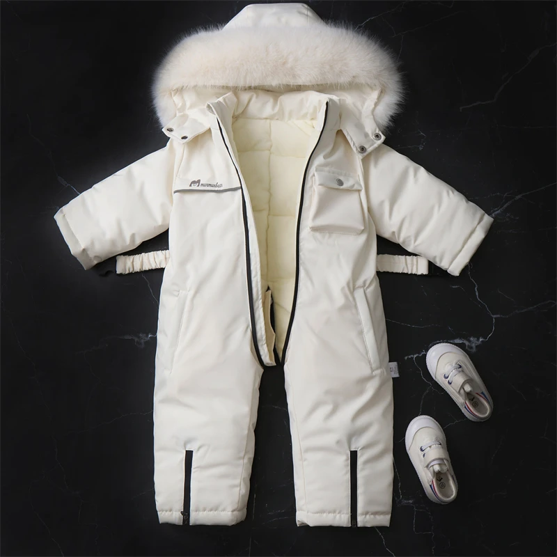 Baby Winter Jumpsuit Thicken Boys Ski Suit Coat 1-5Yrs Warm Children Jacket Waterproof Hooded Baby Girls Snowsuit  -30 Degree
