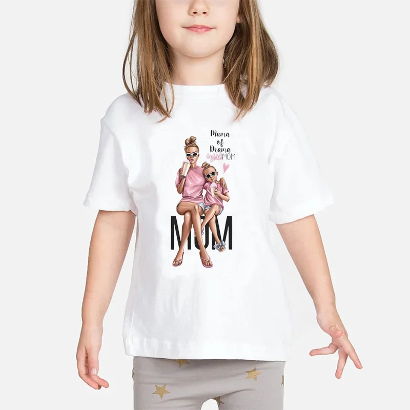 

Super Mom Baby Girls T Shirt Mother and Baby Love Life Vogue Kawaii Printed T-Shirts Mommy's Love Kids White Clothing Child Tops