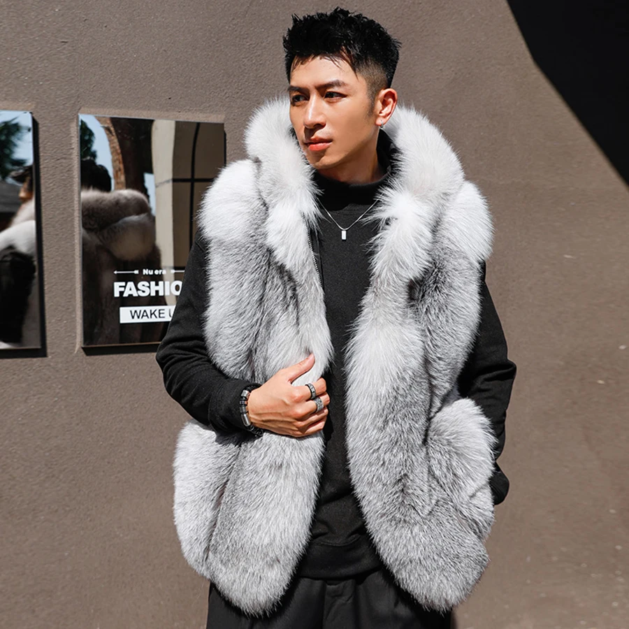 Men's Fox Fur Coat Warm Winter Fur Vest With Hood Real Fox Fur Jacket Fashion Best Selling