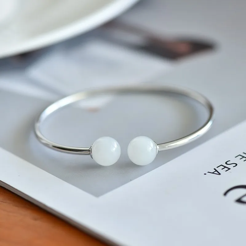 S925 Silver Inlaid Hetian Bracelet Women, Made Of White Jade With A Translucent And Texture, Featuring A Pla