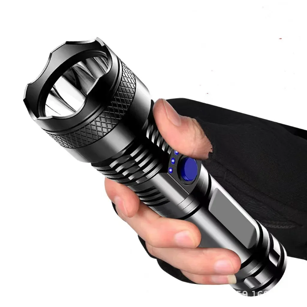 High Strong Power Led Flashlights Tactical Torch with Display Light USB Charging Camping Fishing Emergency Zoom Lantern